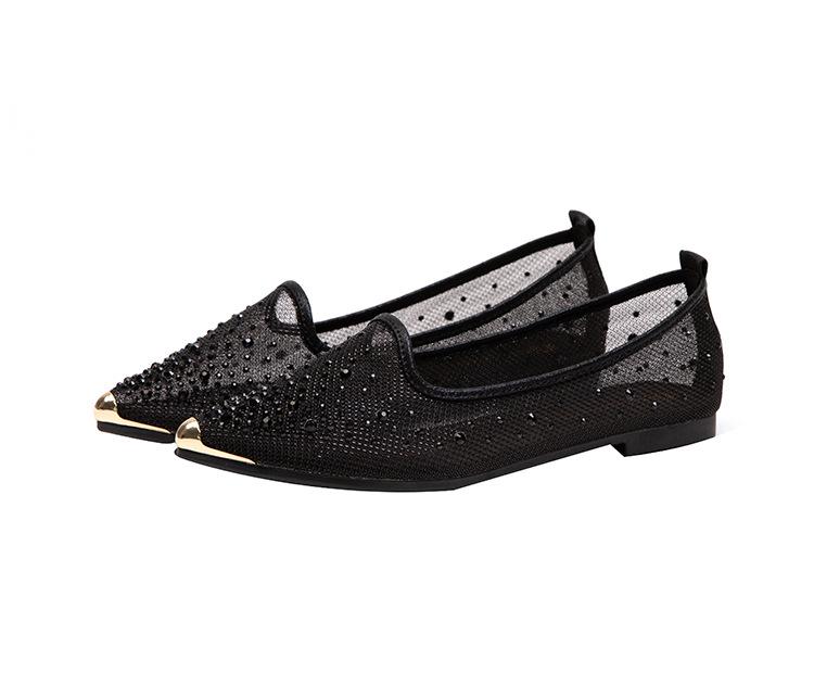 Fashion Crystal Breathable mesh metal pointed toe ballet flats woman fairy slip on rhinestone moccasins shoes women zapatos de mujer2025