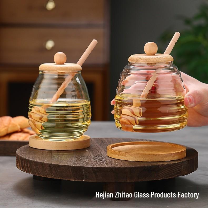 Glass Honey Jar with Stirrer and Lid - Creative Transparent Storage for Honey or Jam