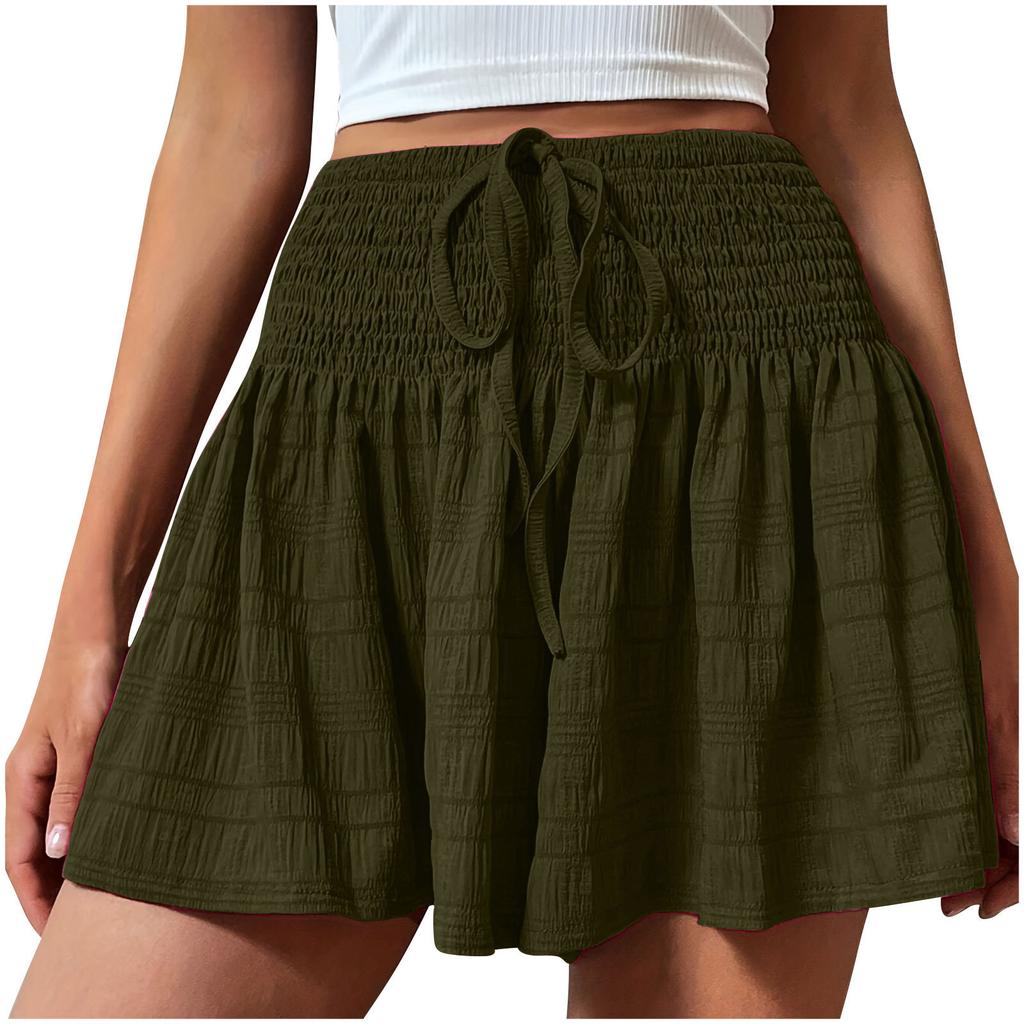 Women's High Waist Drawstring Shorts Skirt Casual Elastic Waist Multi Colors