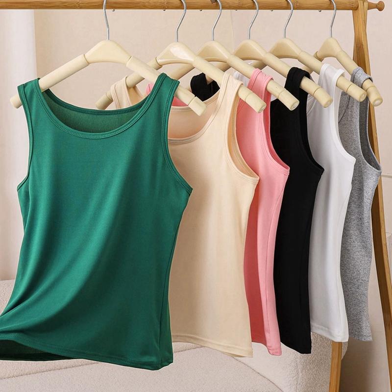 Women Plus Size Solid Color Round Neck Vest Sleeveless Top