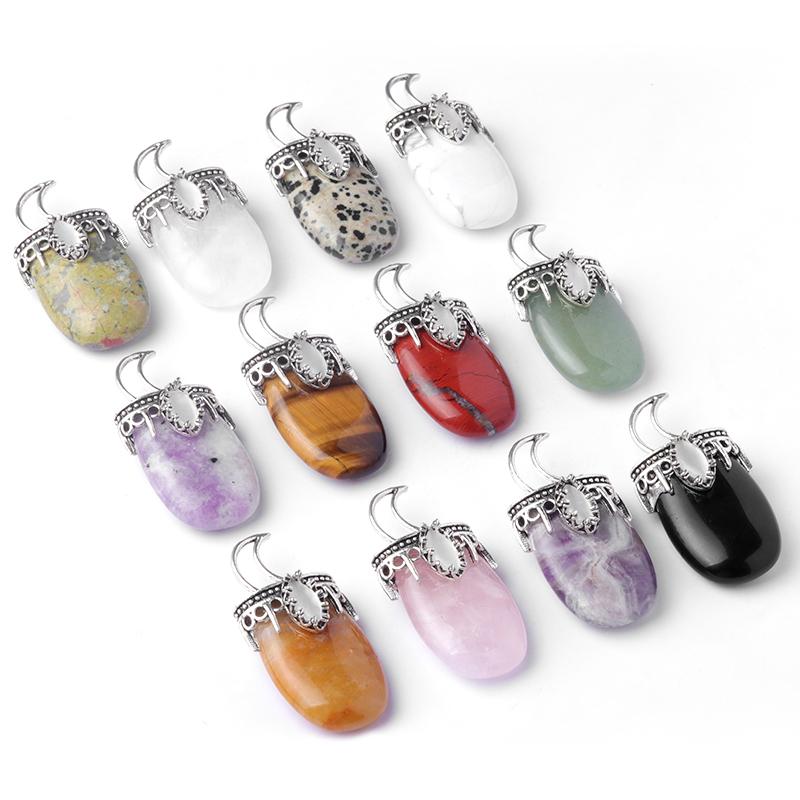 1Pc, Energy Natural Stone Moon Sun Pendant, Bohemian Style Reiki Healing Crystal Gemstone Charms for DIY Necklace Accessories, Creative Jewelry Making