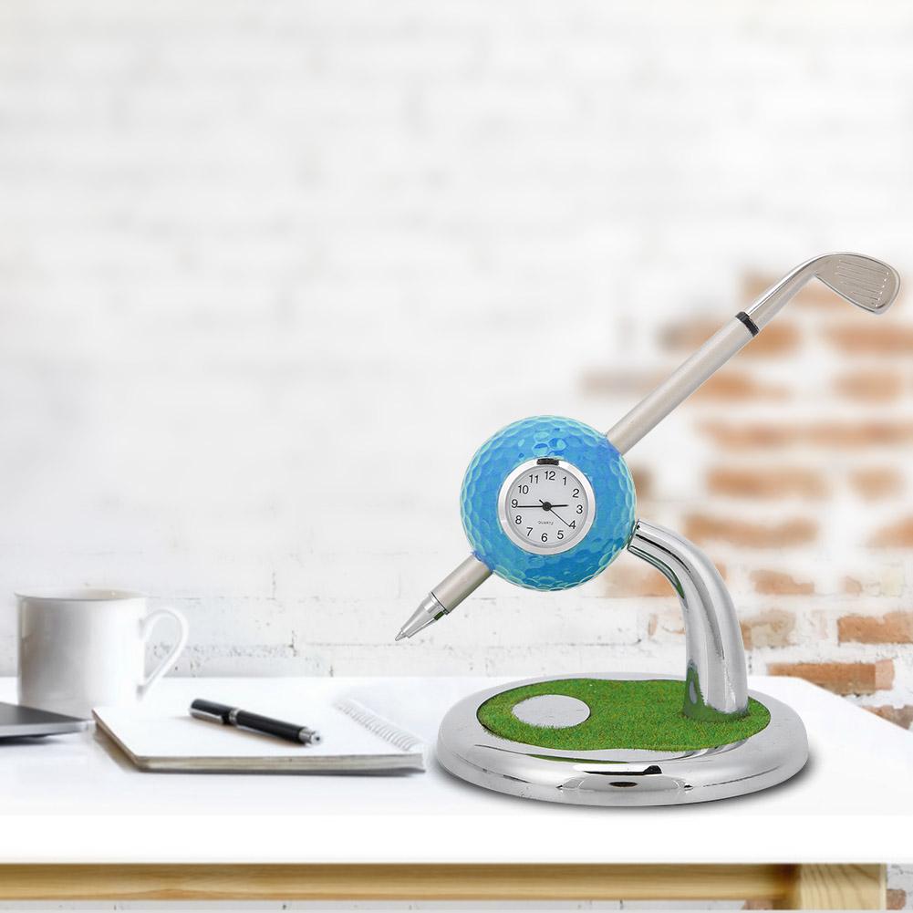 Soporte de Escritorio Portaplumas con Forma de Bola de Golf con un Bolígrafo y un Reloj Decoración de Escritorio Regalo de Golf(azul)