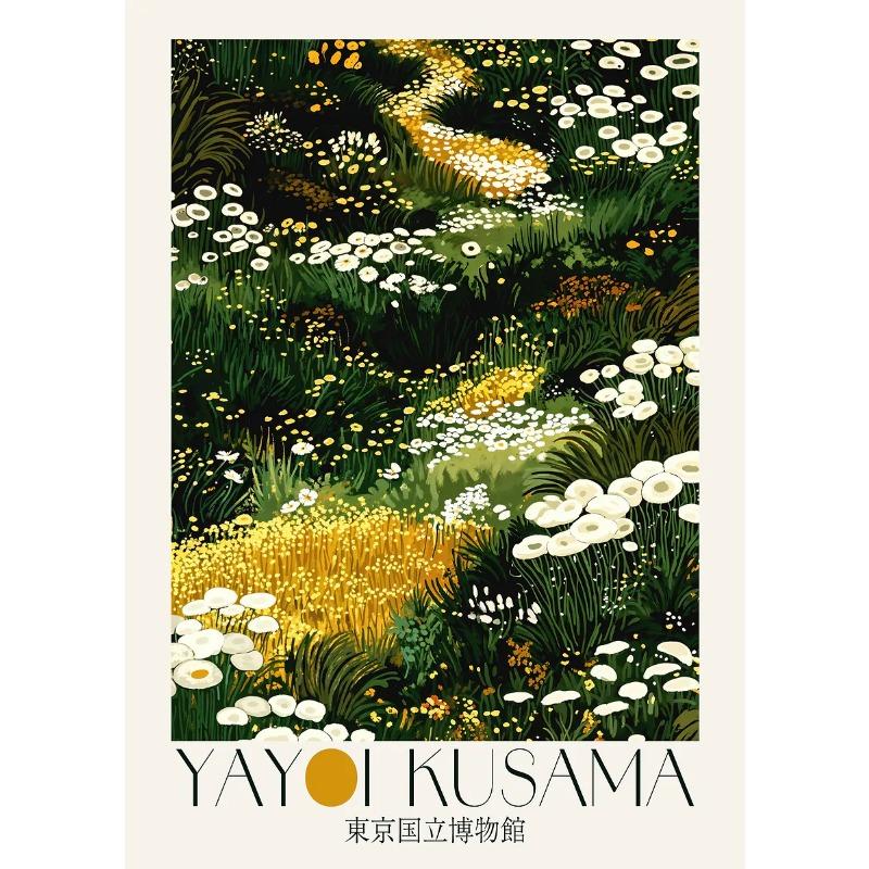 Japan Yayoi Kusama Inspired Botanical Tokyo Museum Poster Japandi Colorful Floral Artwork Canvas Painting Wall For Home Decor
