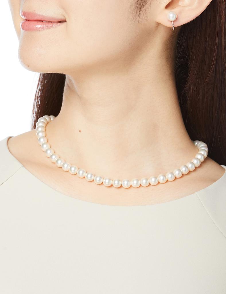 miwaki Shell Pearl Necklace Pearl Magnetic Clasp Jewelry Box Made in Japan White Silver n3647 8mm 44cm Women's