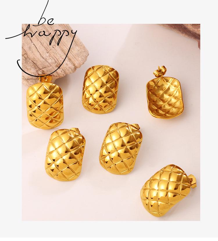 Trendy Plaid Metal Stud Earrings for Women - Elegant and Versatile European & American Style
