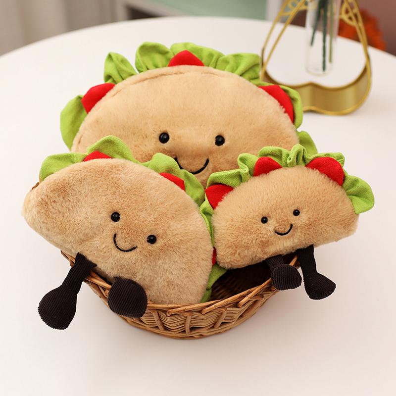1pc Plush Taco Cake Toy Cute Simulation Food Mexican Roll Hamburger Soft Doll Cut Home Decor Keychain Pendant Kids Birthday Gift