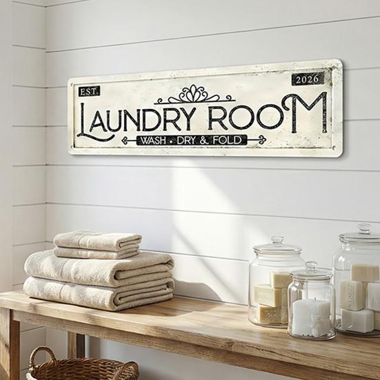 Retro Laundry Room Sign Distressed Metal Wall Art Sign Rectangular Decorative Sign for Home Game Room Decor
