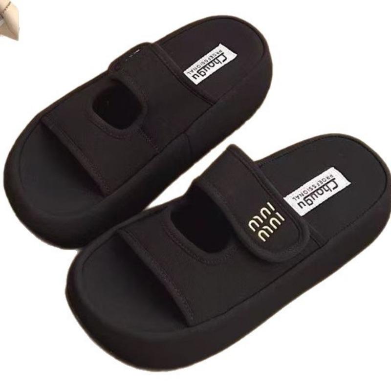 Height Increase Comfortable and Thin One-word Drag Thick-soled Velcro Cool Slippers Women's Summer Wear New Casual Sandals