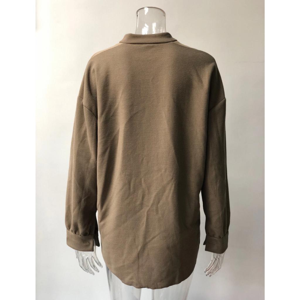 Autumn Women's Asymmetrical Shirt Jacket, Notched Lapel & Patch Pocket Design Casual Oversized Blouse for Daily Streetwear