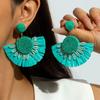 Fan-shaped Raffia Flower Earrings, Summer Vacation Style Earrings, Dopamine Colored Braided Earrings