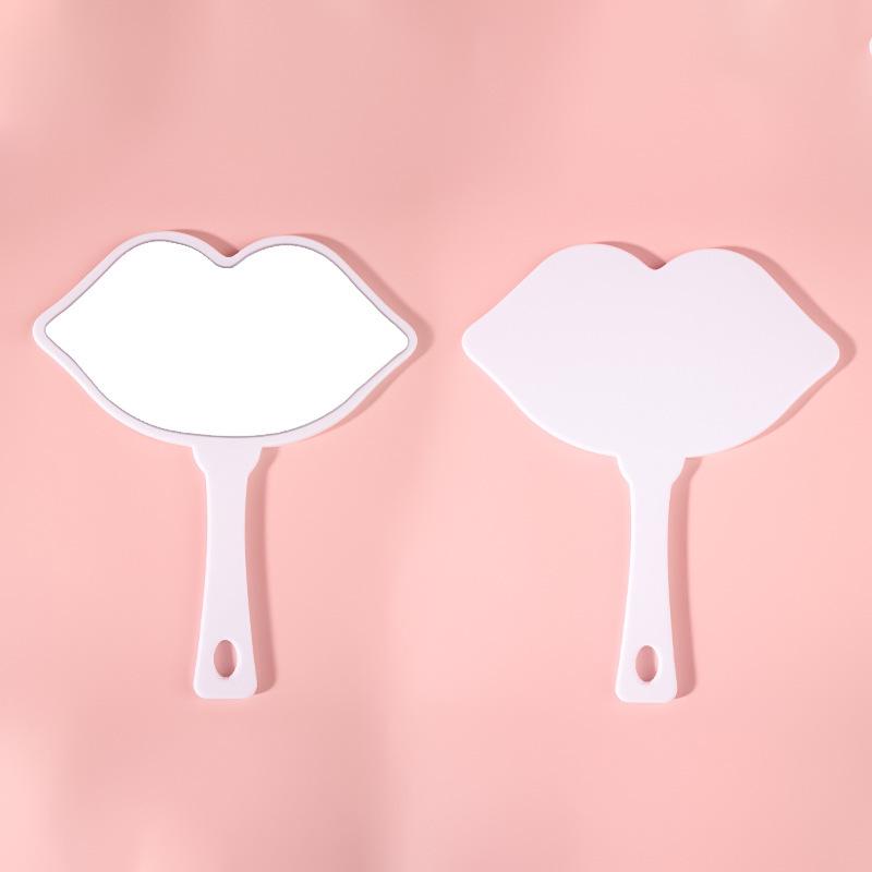 HD Lip Makeup Mirror with Plastic Handle, Vanity Mirror with DIY Option