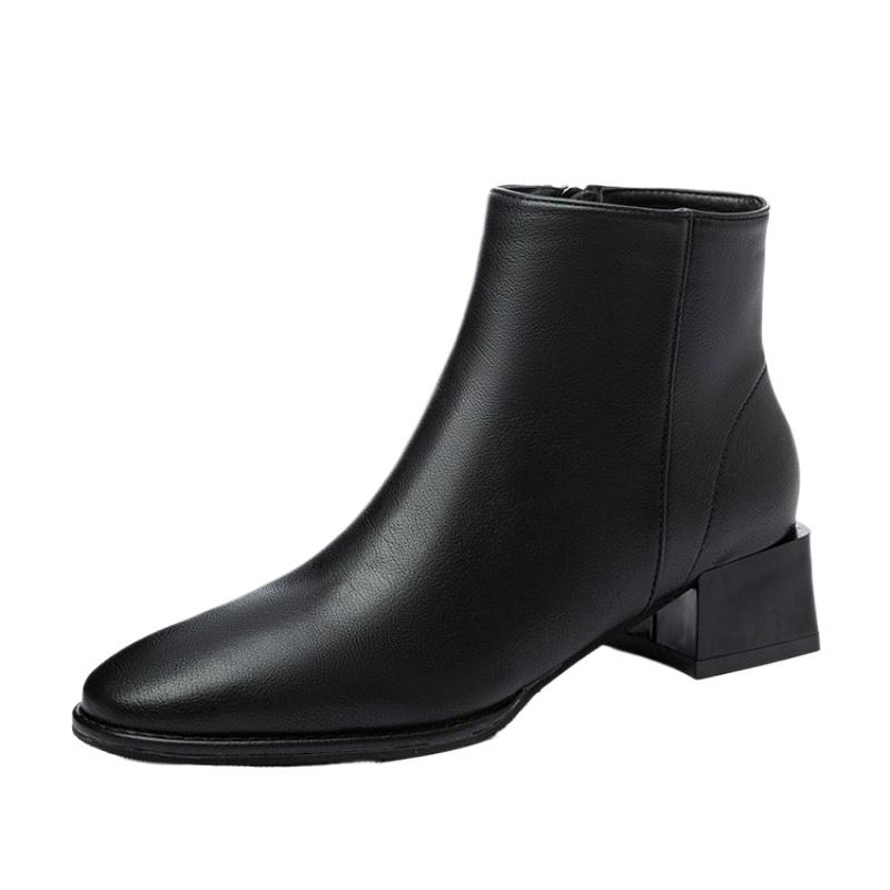 Fashionable versatile mid heeled women's shoes autumn winter new casual minimalist comfortable thick heel short boots
