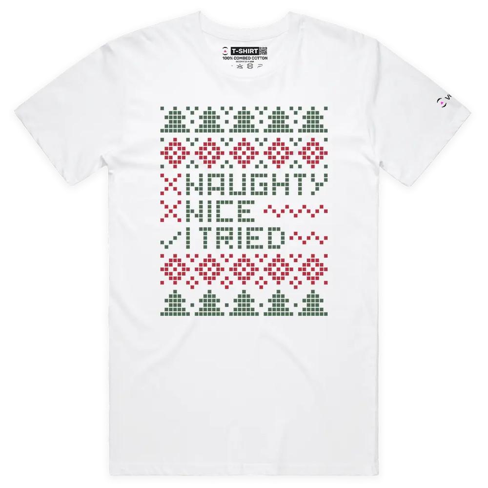 VOICEART Naughty Nice I Tried Funny Christmas Graphic T-Shirt for Holidays XL
