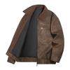 Men Lapel Collar Corduroy Splice Faux Leather Zipper Jacket