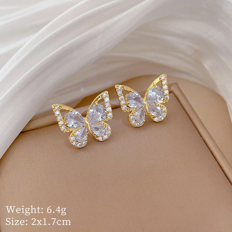 Zircon Butterfly Necklace Earrings Set Light Luxury Slightly Inlaid Personalized Temperament Banquet Earrings Item Combination