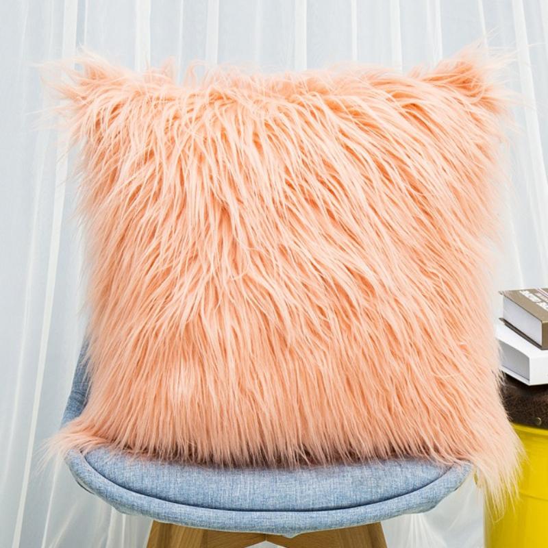 45x45cm Artificial Wool Fur Sheepskin Cushion Cover Hairy Faux Plain Fluffy Soft Throw Pillowcase Washable Square Pillow Case