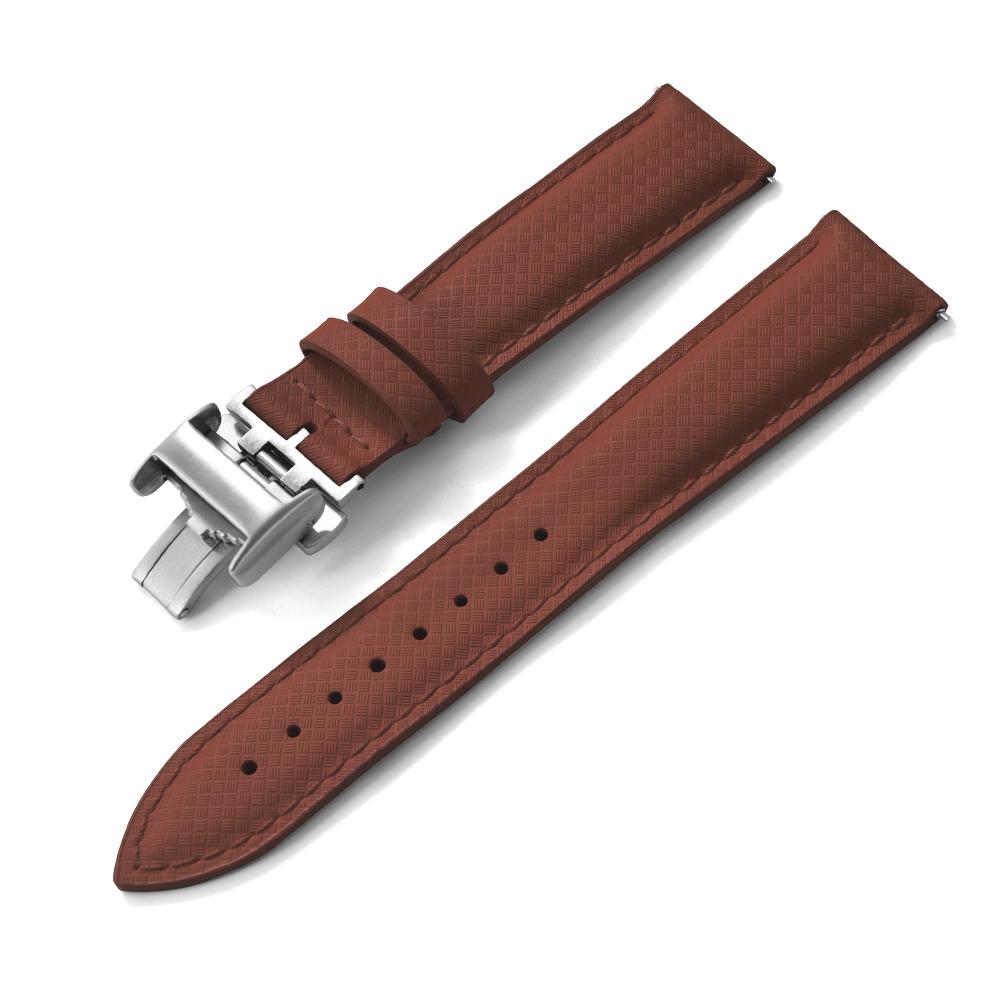 STAPELP 18mm 19mm 20mm 22mm Sailcloth Strap FKM TOP+Leather Base Tropical Texture Rubber Watch Bands Quick Release Pin Buckle