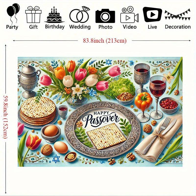 8x6 feet Passover celebration polyester background banner - Vibrant "Happy Passover" designDJH