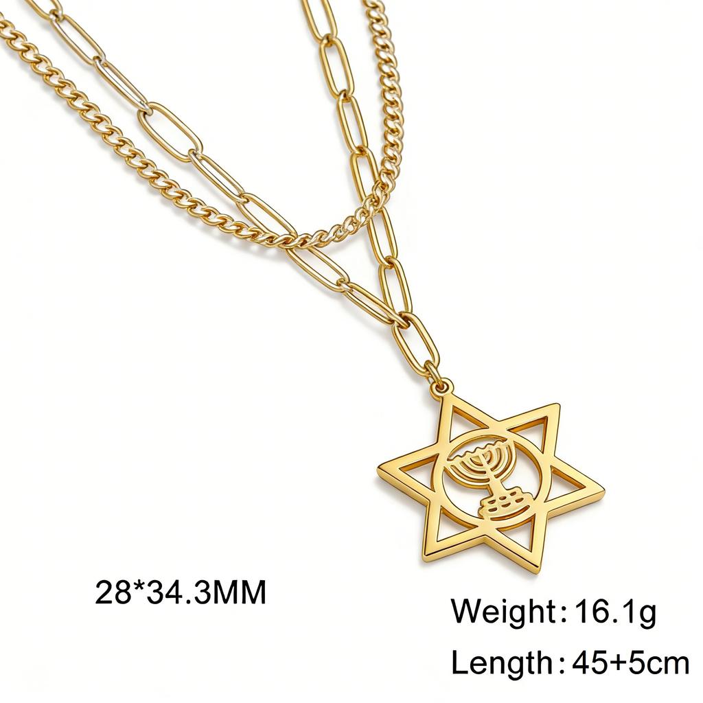 Israel Star of David Necklace Stainless Steel Hexagram Choker Necklace for Women Double Layer Chain Pendant Je Trend Jewelry