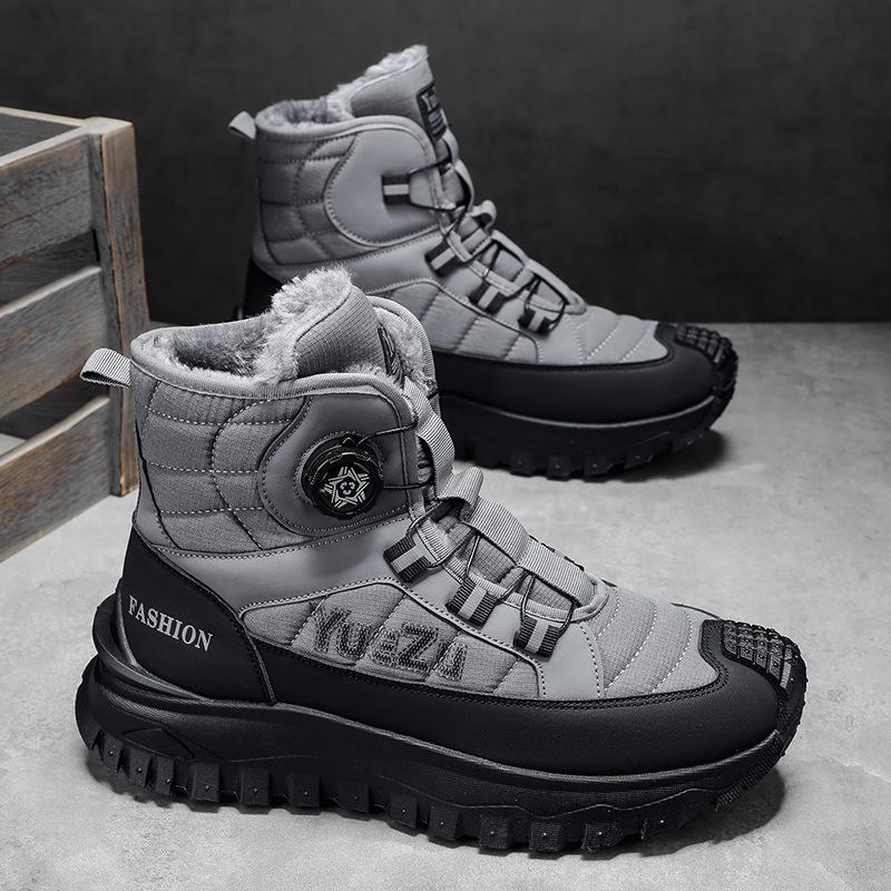 Men's plush velvet padded warm winter thick bottom heightening casual hiking outdoor mountaineering snow boots cotton boots
