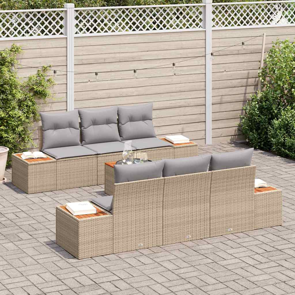7 Piece Beige Garden Sofa Set with Cushions
