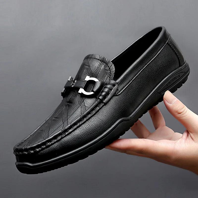 FashionFashion Genuine Leather Luxury Shoes for Men Spring Autumn Soft Sloe Loafers Male Casual New Designer Black Men's Driving Shoes