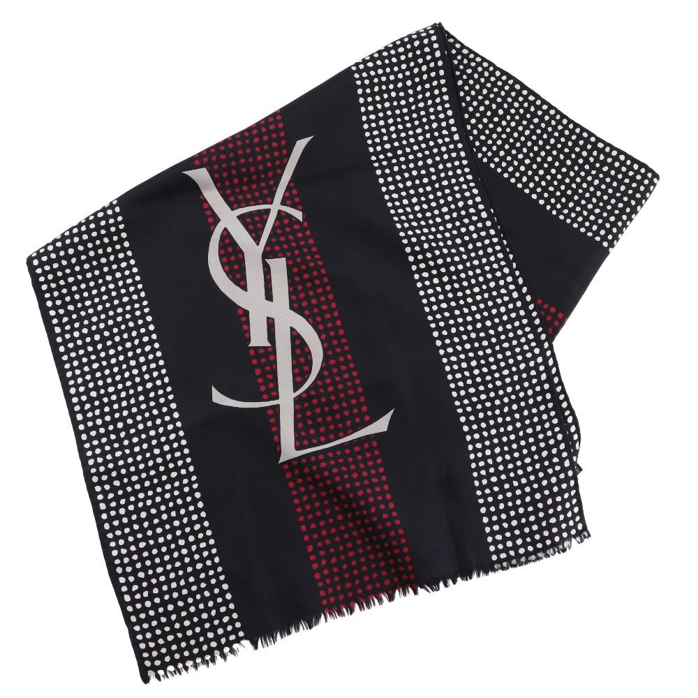 

YVES SAINT LAURENT YSL logo scarf Rectangle black silk Women Used