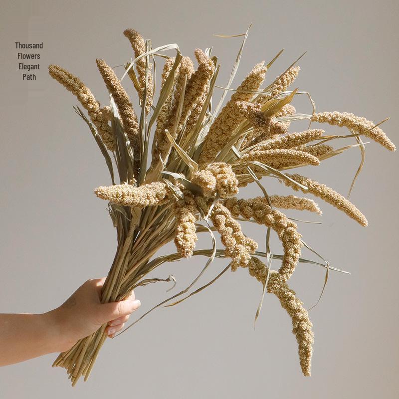 High-End Wabi-Sabi Dried Flower Decor: Natural Reeds & Wheat for Living Room or Homestay.