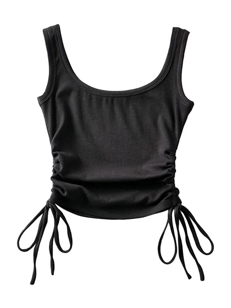 New Arrival Girls Casual Solid Colour Two Side Drawstring Vest Folds Shirring Sexy Tank&Camis