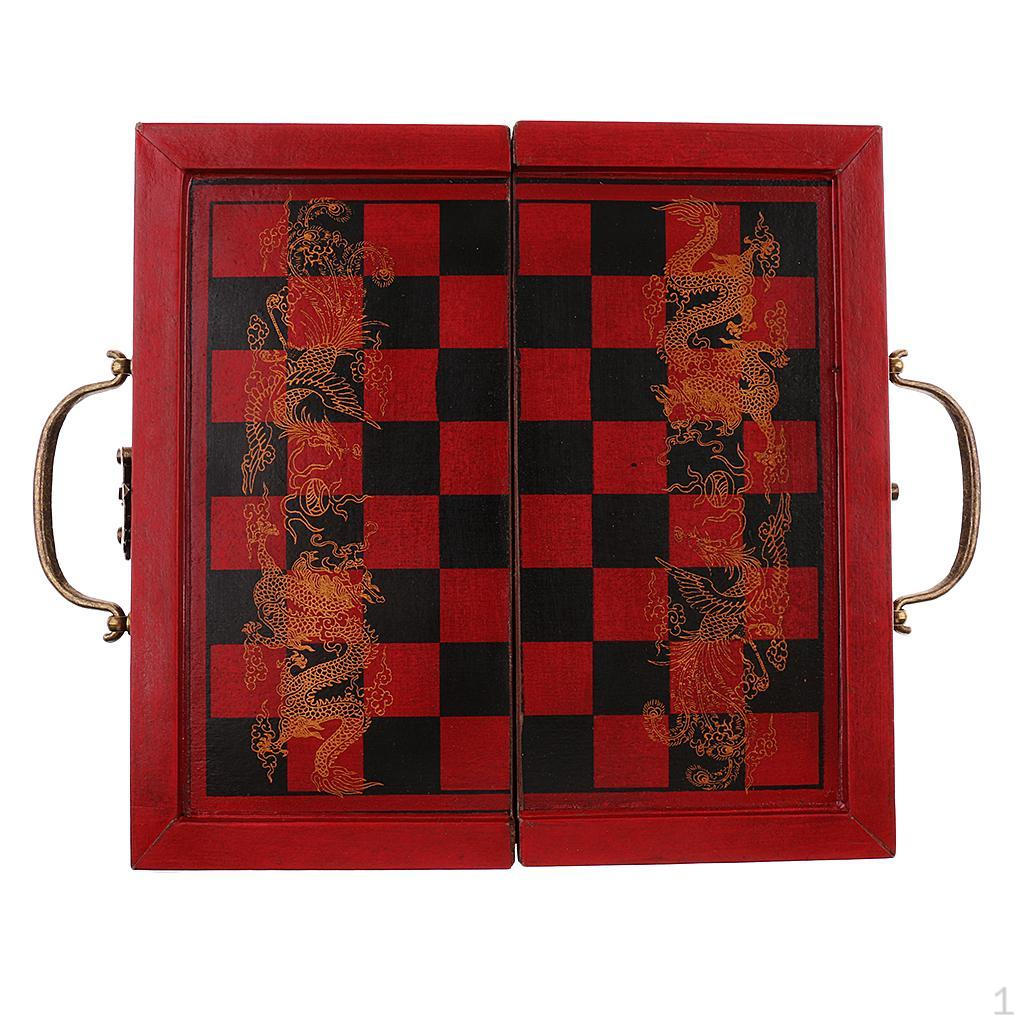 Folding Portable Chinese Chess Board Games Wooden Table Pieces Set for Family Collectibles