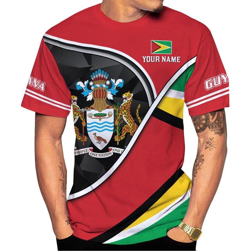 3D Print Personalized Guyana Tee Shirts For Men Guyanese Coat Of Arms National Flag T-Shirt New In Mens Short Sleeve T Shirt Top
