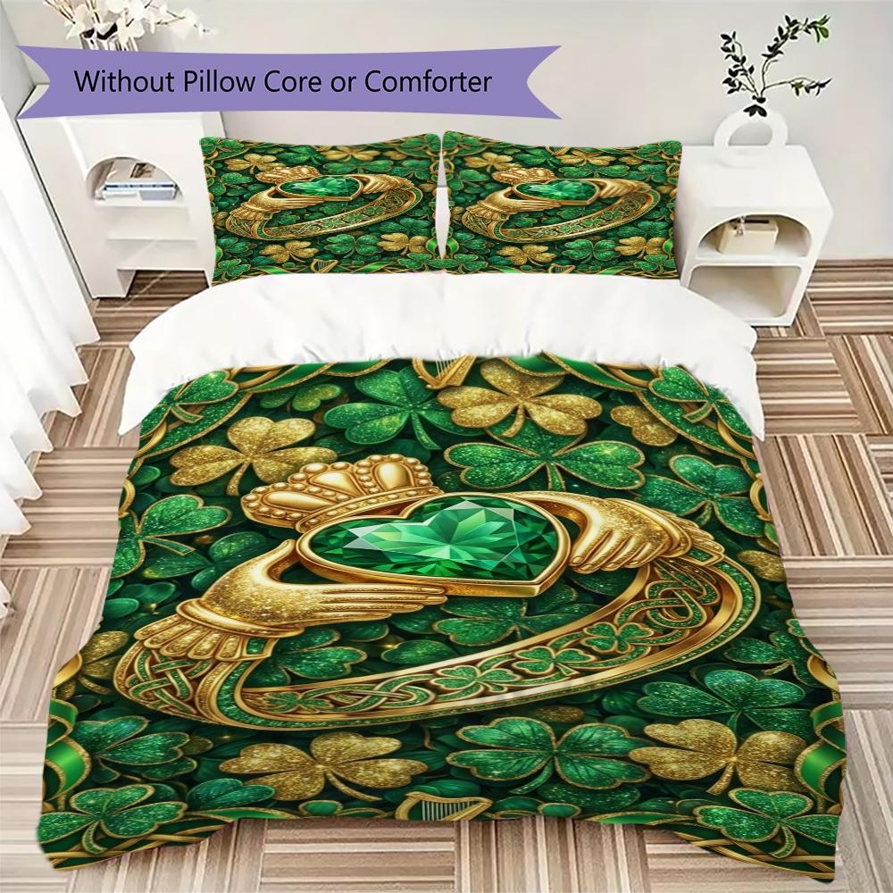 St.Patrick's Day Pattern Bedding uilt Set uilt Cover Pillowcase Home Decoration Birthday Gift (1 * duvet cover + 2 * pillowcase without core)74