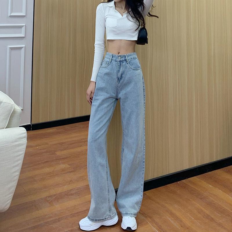 Women's Black-Grey High-Waisted Wide-Leg Denim Jeans - Spring/Summer 2022 Style