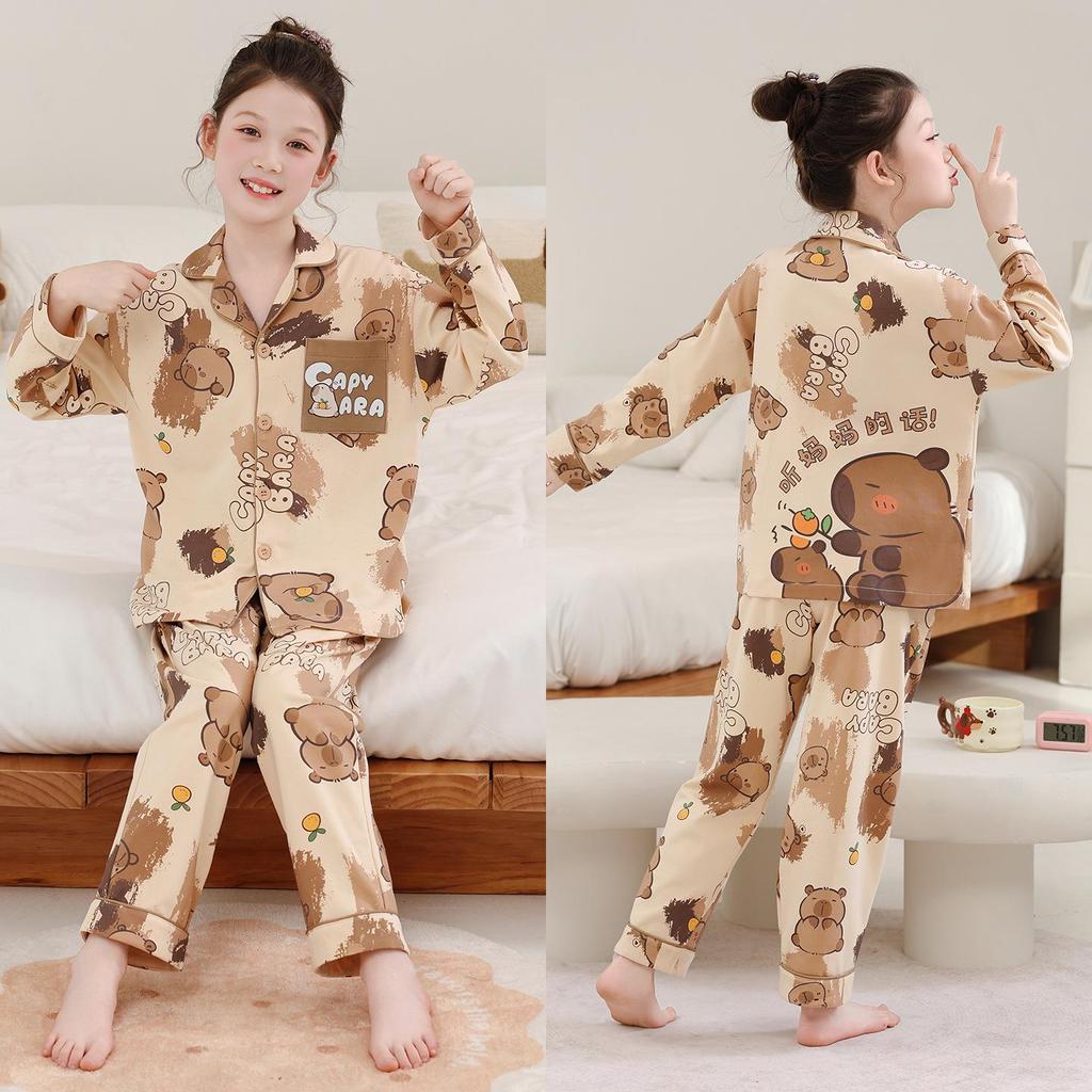 2026 New Girls' Spring & Autumn Long Sleeve Cotton Pajama Set – Princess Style for Medium & Large Children
