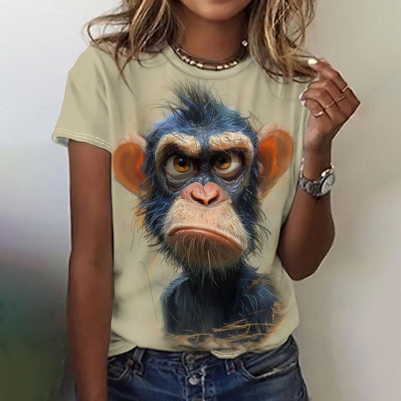 Summer Fashion Women Blouse Cartoon Animal T-Shirts O-Neck Casual Ladies Female O-Neck Top Funny Short Sleeve Loose Basis Tops
