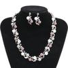 Women Faux Pearl Necklace Earrings Set Bridal Jewelry Set with Rhinestone (Silvery White)