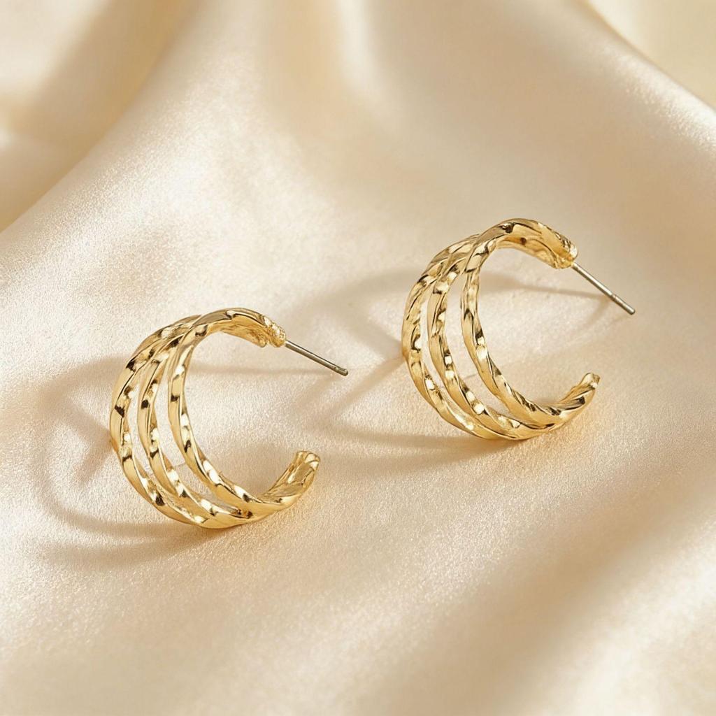 Retro Multi-layer Woven Texture Titanium Steel Hoop Earrings for Women - Trendy European & American Style Jewelry