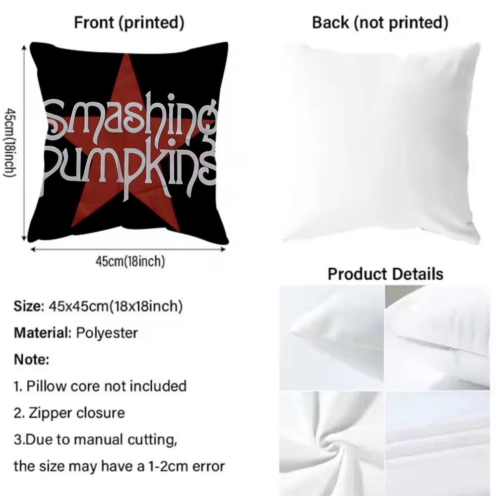 Band The S-Smashing P-Pumpkins Cushion Cover Pattern Printed Pillowcase for Living Room Sofa Cushion Cover & Bedroom Decor