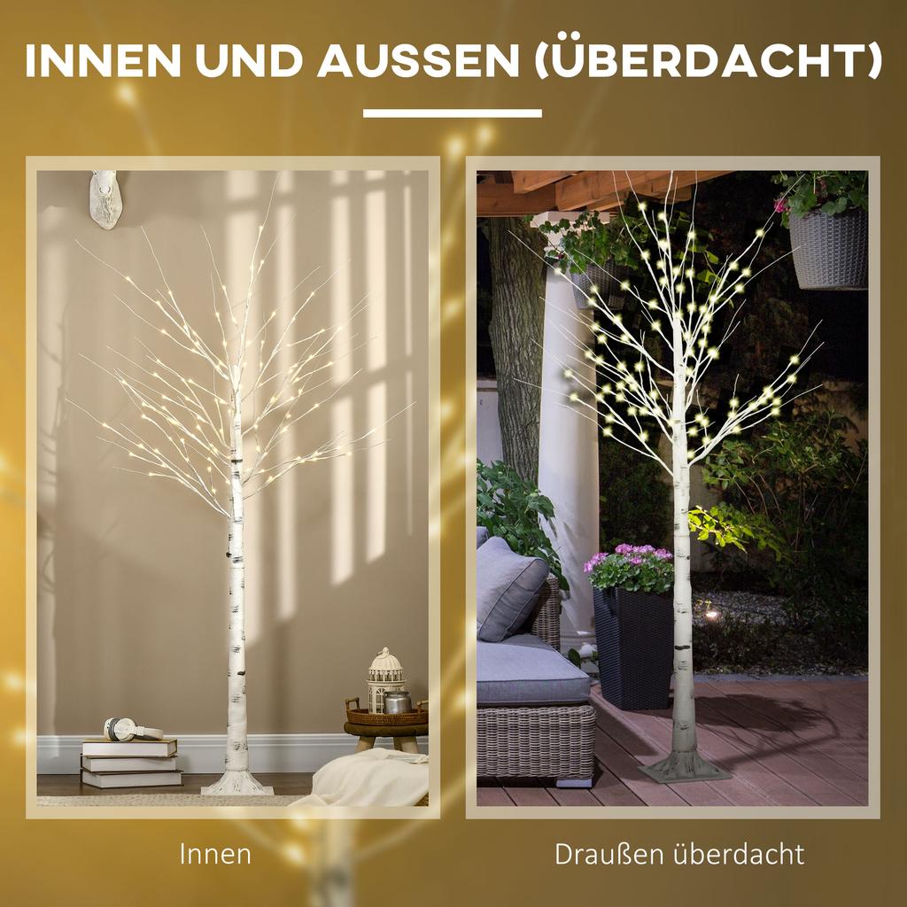 Artificial Tree, Artificial Birch, with LED Lighting, Warm White, Realistic, White Bark, 22 X 22 X 180cm