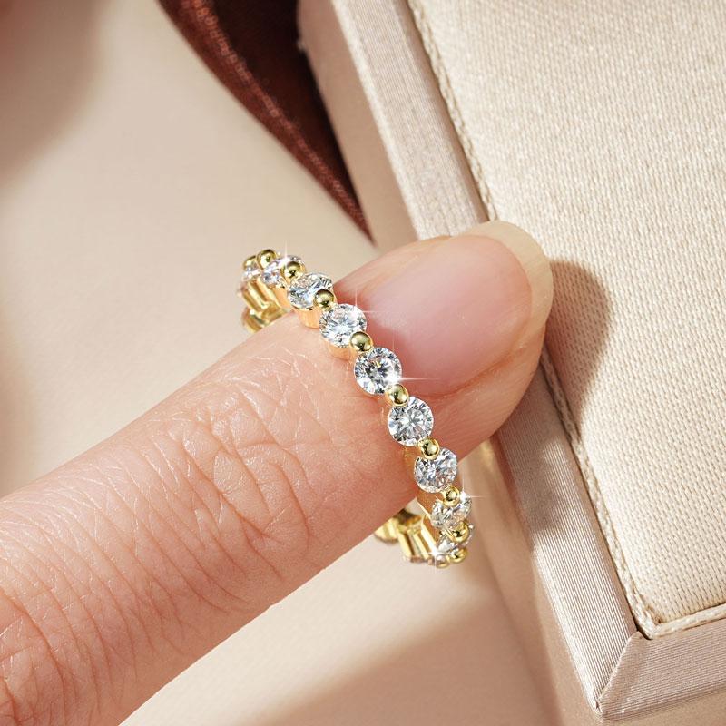 Bague Alliance Éternité Complète en Moissanite 3mm Certifiée GRA, Anneau Empilable d'Engagement pour Femmes, Or 14K Plaqué, Bijoux de Mariage Cadeaux