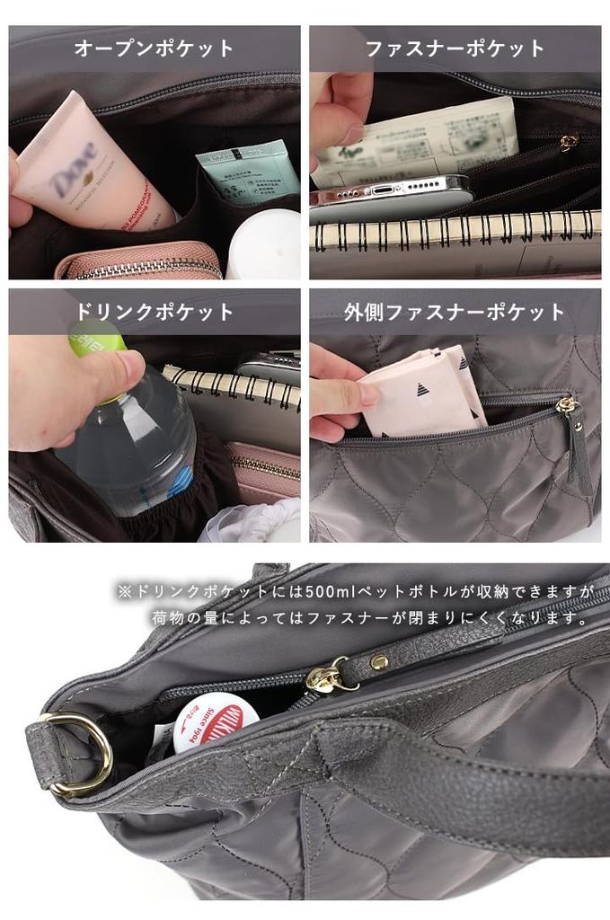 Lizdays Nylon Tote Shoulder Crossbody for Commuting Bag, Lightweight, Quilted, Bag, Bag, 2-Way, (Beige)