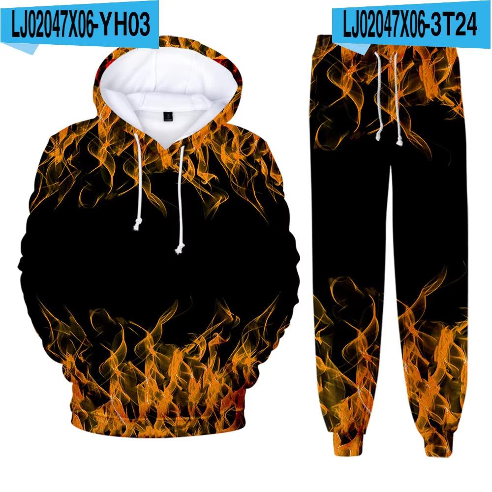 Men's Hoodie Pant Set Blue Flame 3d Print Sets Men Women Fashion Hoodie +Pants 2Pcs Sets Sports Casual Two Piece Tracksuit Suits