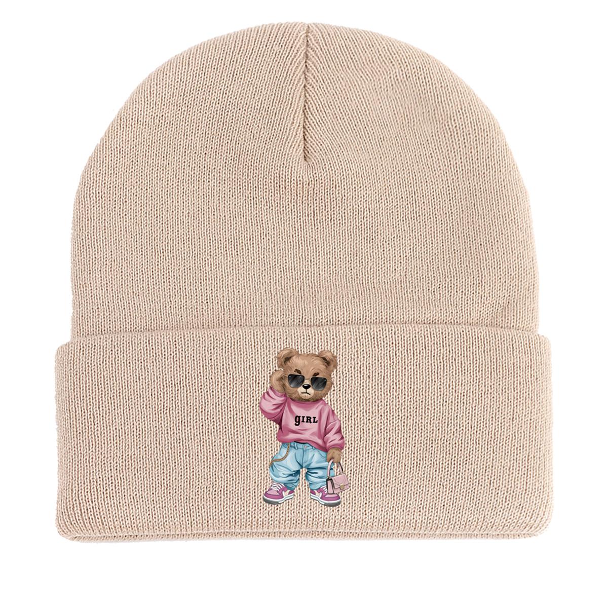 

Крутая вязаная зимняя шапка «Крутой медведь»Шапка бини, Солнцезащитные очки Девушка Мужчина Шапка Эластичная Зимняя Модная Шапка бини с помпоном Вязаная шапка бини as the picture бежевый