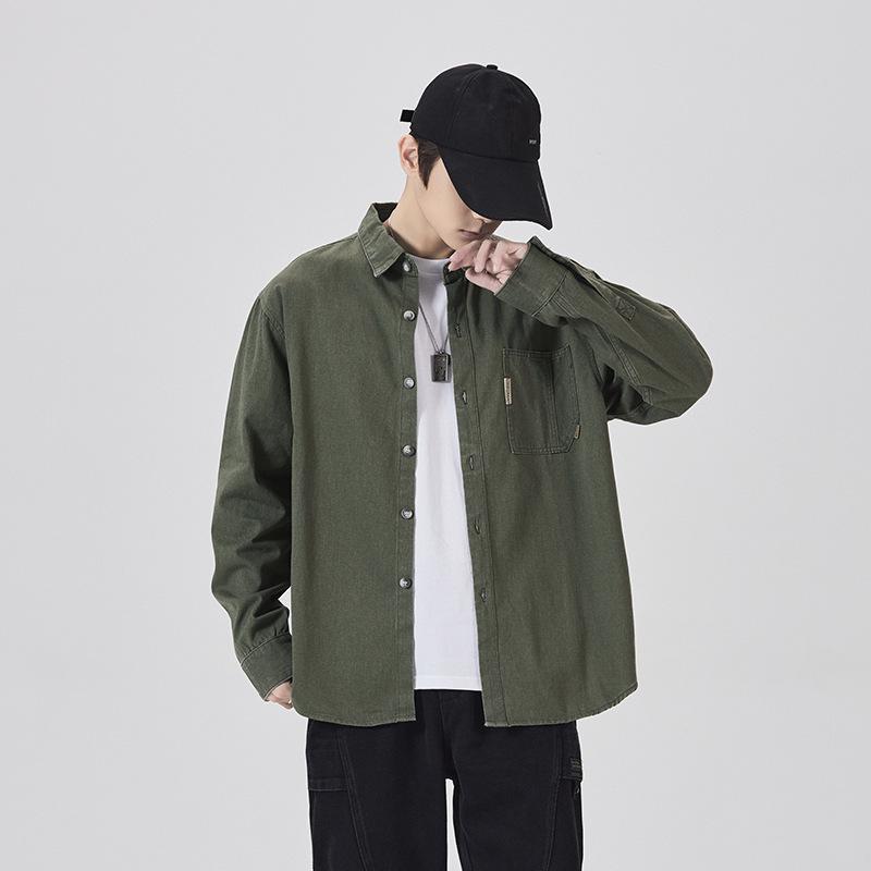 

Чоловіча робоча сорочка-куртка в японському стилі, з довгим рукавом, повсякденна, вільного крою, великого розміру, трендовий одяг для весни/осені 4XL зелений