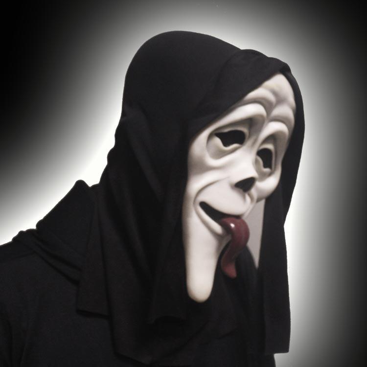 Halloween Horror Ghost Face Mask with Red Tongue, Black Skin, Tongue-Sticking-Out Mask, Party Decoration, Funny Performance Headgear