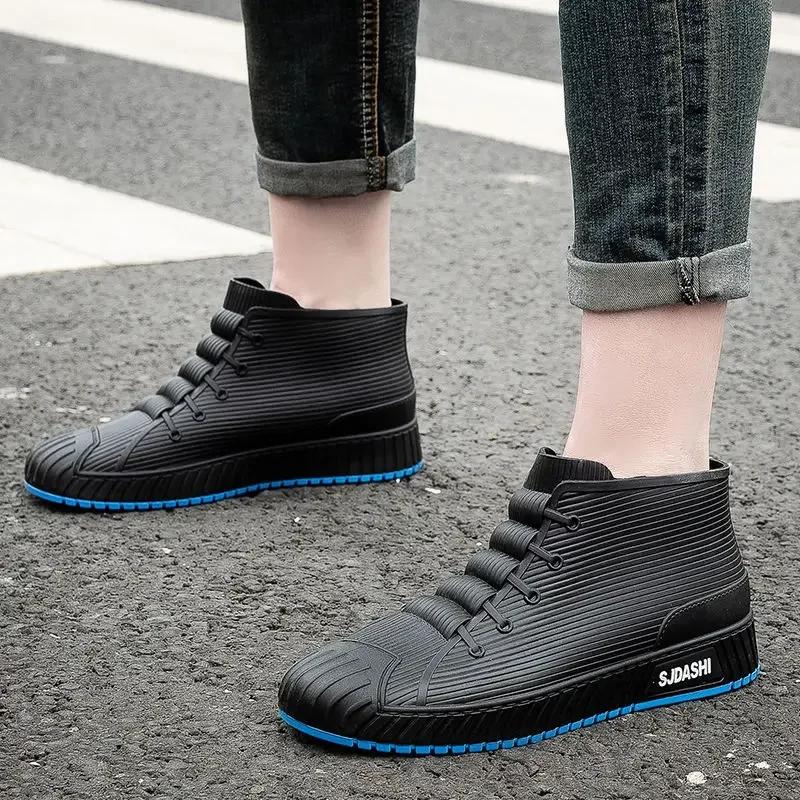 Pvc Herrenschuhe Verschleißfest Wasserdicht und Rutschfest Herren Regenstiefel Regentag Ohne Schnürung Galoschen für Stadt Weite Zehen Neu