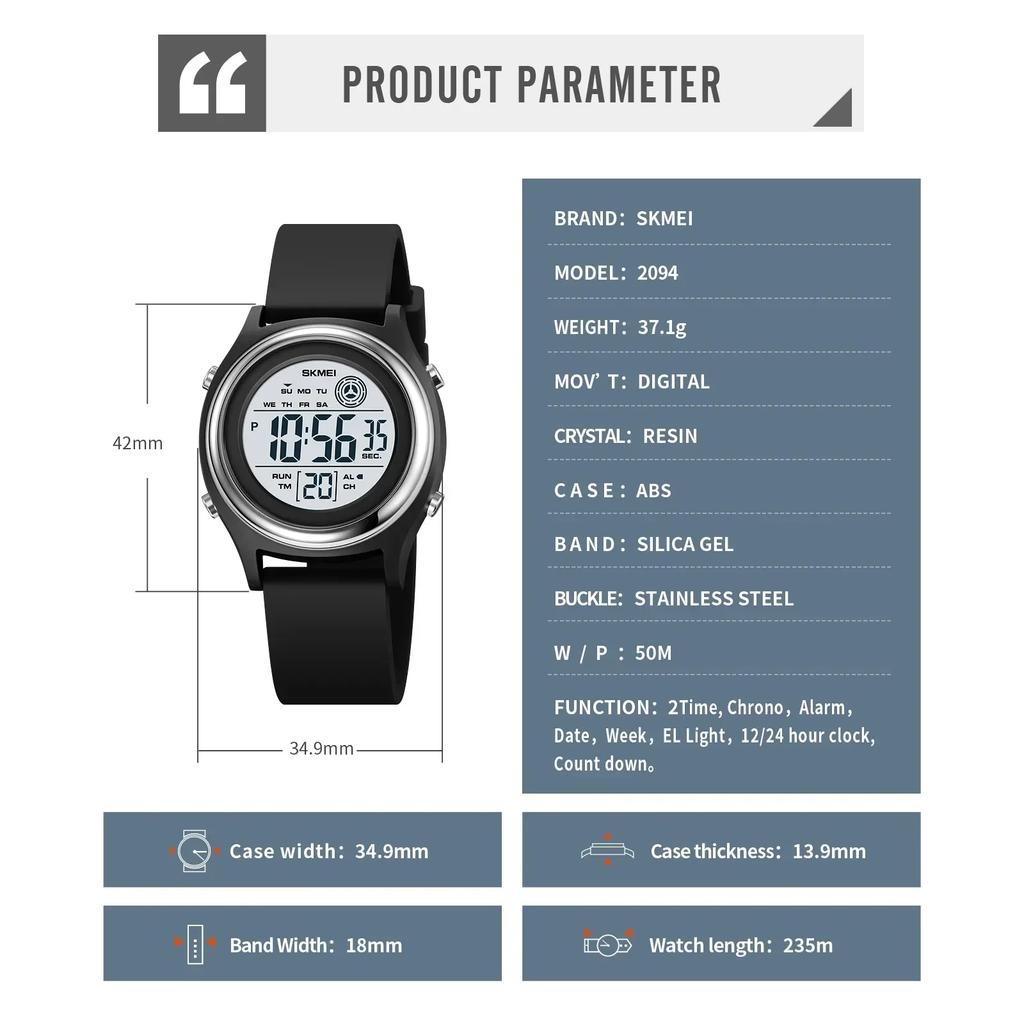 SKMEI 2094 Stoßfest reloj mujer Hintergrundbeleuchtung Display Countdown Digitale Uhren Damen Stoppuhr Lady Armbanduhr 50M Wasserdicht