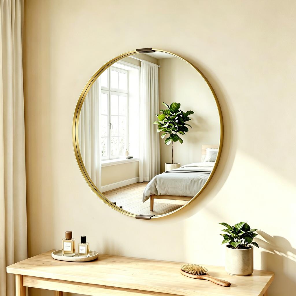 Round Wall Mirror 61 Cm Wall Mounted Bathroom Mirror With Tempered Safety Glass And Aluminium Alloy Frame Gold Tone