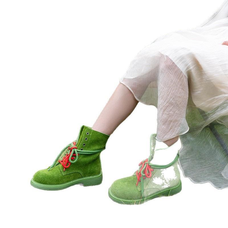 Cowhide version~ thick-soled Martin boots women's new summer thin leisure sports small yellow locomotive short boots tide