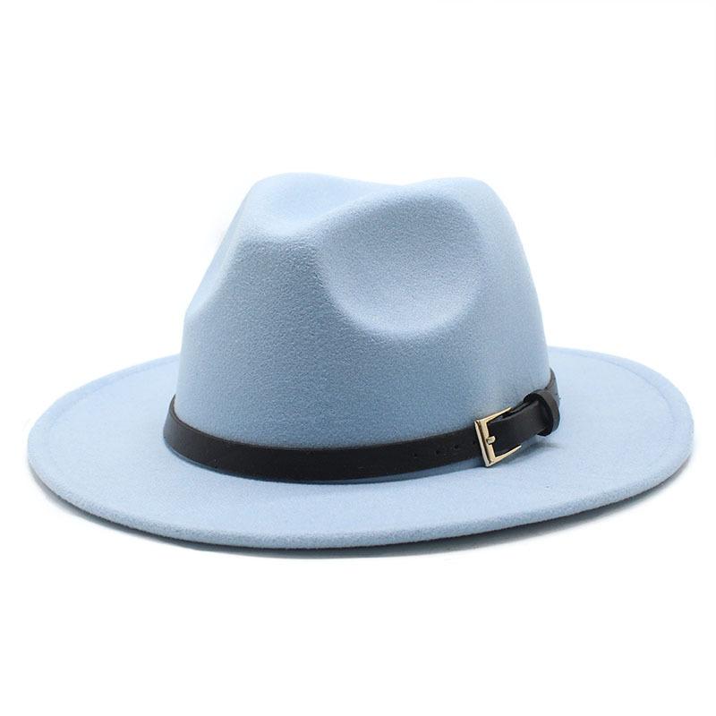 

Hat Men S And Women S Jazz Hat Quarterly British Retro Belt White Top Hat Woolen Gentleman S Hat L（58-60cm） небо синє кольору